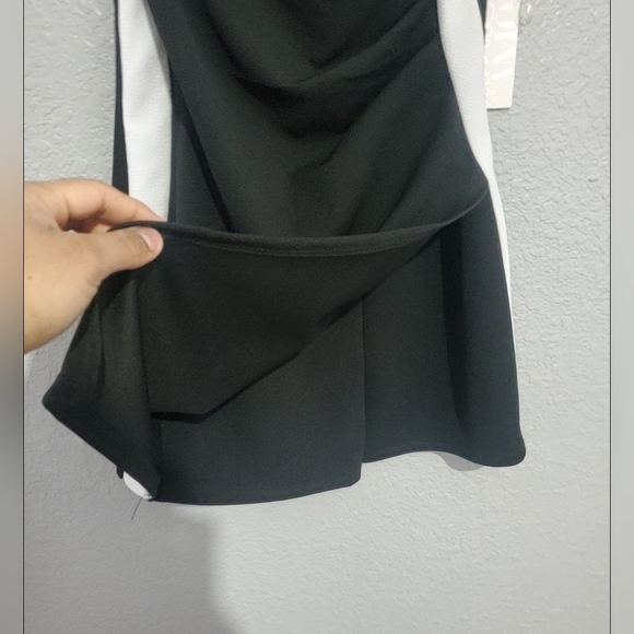 Almost Famous Bodycon Mini Romper Sleeveless Black/White Trim Assymmetric Hem L - Picture 5 of 11